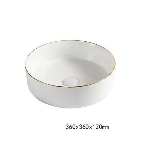 Round above table basin with gold trim, 360mm ceramic sink, USZWBY Vessel Sinks Simple Hotel Bathroom Ceramic Sink.