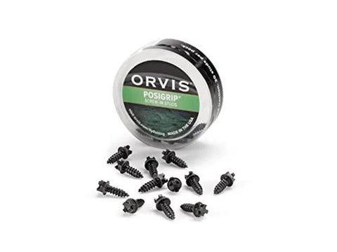 Orvis Posigrip screw-in studs for wading boots; tungsten carbide traction, black, 24 studs per pack, shown with tin.