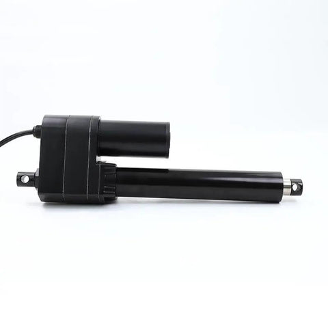 Badass Electric Linear Actuator Pumps Out 7000N of Thrust on 12V 24V 36V or 48V With a Rock Solid 300mm Stroke, shown in black.