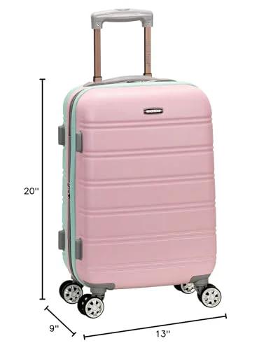 Front view of mint Rockland Melbourne 20-inch hardside expandable spinner luggage with four wheels.