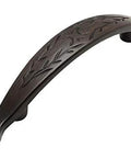 Oil Rubbed Bronze Leaf Design Cabinet Hardware Handle Pull Set 10 Pack, 3 Inch Center to Center Mounting Holes, Five And Three Quarters Inch Overall Length, 465ORB Finish, Durable Metal Construction for Kitchen and Bathroom Cabinets, side view
