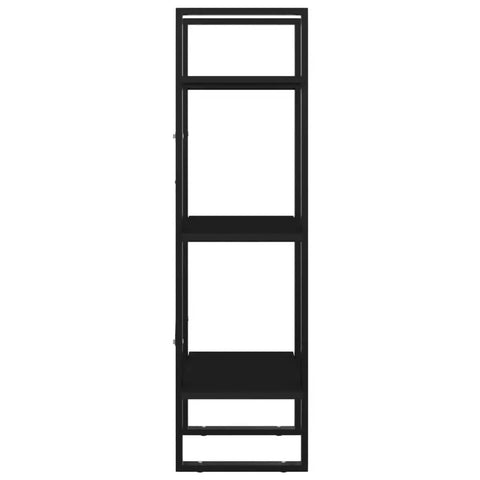 Front view of Three Tier Engineered Wood Book Cabinet In Black For Home Office Dope Industrial Style Bookshelf with three shelves.