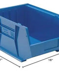 Ultra Stack and Hang Heavy Duty Part Organizer Bins 16 In L by 11 In W by 8 In H blue bin with front and side grips