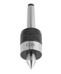 MT2 live center lathe tool close-up, 60° point, silver body with black knurled ring