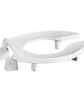 3 Inch Raised Toilet Seat for Seniors, Elongated Open Front No Cover, Plastic ADA Compliant Riser, White, showing stable grip bumpers