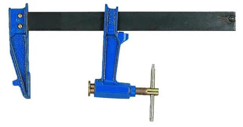 Premium Steel Plunger Screw Clamp Featuring Beefy T Handle And No Nonsense Non Slip Braking Mechanism For Killer Holding Power On Demanding Construction Sites with steel frame.