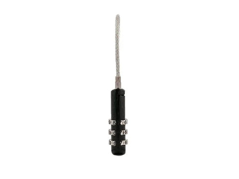 Small Stainless Steel Combination Cable Lock For Overland Truck Racks Custom Combo Code with black rubber handle and cable.