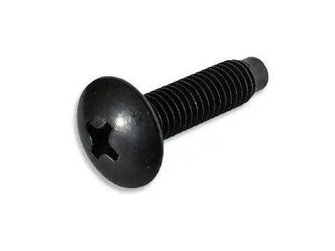Tough As Nails M6 Rack Screws 100 Pack USA Made Black Oxide Finish With Wax Finished Hardened Steel Phillips Truss Head Hardware, close-up view of a single screw.
