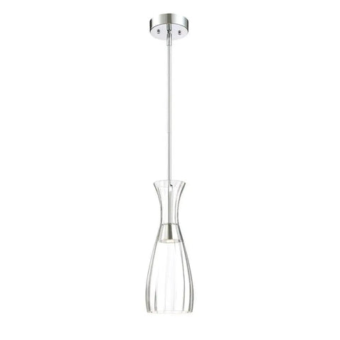 Mila 11W LED Pendant Light Sleek Chrome Finish With Optical Ribbed Shade 2700K Warm White, Integrated LED, 494 Lumens