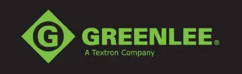 Greenlee logo, a Textron company, text in green with black background.