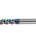 Carbide square end mill bit, rainbow DLC coating, 1/2 in shank, 3 in overall length, 3 flutes for aluminum