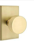 Privacy Door Set With Sleek Rectangle Rosette And Round Satin Brass Knob, Solid Brass Construction, Built To Last Interior Door Hardware