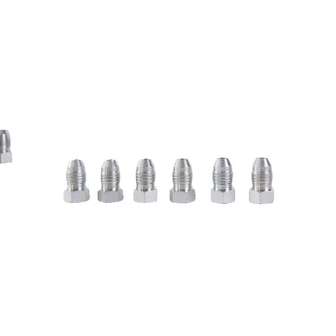 Row of fittings from Heavy Duty 64 Piece JIC 37 Degree Flare Cap And Plug Kit For Hydraulic Hose And Tube Systems