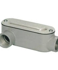 Solid As A Rock Aluminum Rigid Conduit Body Type LR With Weather Tight Cover And Gasket 3 Inch Npt Thread 5 Pack side view of conduit box