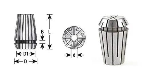 Quarter Inch Dia Spring Collets ER20 CO276 Industrial Grade for CNC Milling and Machining, front and side view with dimensions