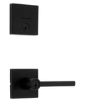 Matte Black Keyed Entry Lever And Deadbolt Combo With SmartKey For Easy Lockup shown with sleek matte finish