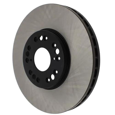 Angled front view of Centric Premium 120.44083 front brake rotor with black hub