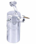 Road Ready AC Compressor And Air Conditioning Service Kit For Chevy Silverado Tahoe Suburban Avalanche Gmc Sierra Yukon Cadillac Escalade Hummer H2 Denso 10S Straight Bolt On Part, silver aluminum receiver drier with multiple fittings.