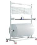 Heavy Duty Fabric Roll Storage Rack With Adjustable Cutter And Rock Solid Base For Quick Material Trim And No Sweat Packing Operations In Any Workshop Or Industrial Setting with large roll