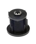 Hunter irrigation check valve, black plastic body with perforated base, front view