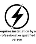 Electrical hazard warning icon with circular lightning bolt and professional installation notice.