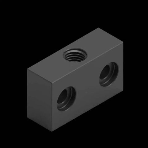 Heavy Duty T8 Acme Lead Screw Nut Block For 8mm Linear Guides With Hella Smooth Brass Or Pom Flange Mount, angled view.