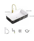 Nordic Black Bathroom Vessel Sink - Small Above Counter Wash Basin with gold faucet, 61x34x11 cm, ideal for modern bathrooms.