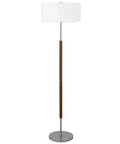 Two Light Floor Lamp With Linen Drum Shade In Rustic Oak And Polished Nickel Finish Tall 61 Inch Stand For Living Room Bedroom Or Home Office Two Independently Operated Bulbs For Adjustable Lighting
