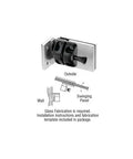 Built Different Heavy Duty Brushed Stainless Steel Gate Latch For Half Inch Tempered Glass Out Swing Pool Gate shown mounted on a wall.