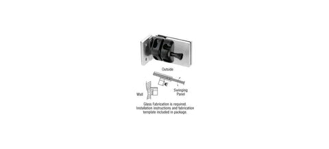 Built Different Heavy Duty Brushed Stainless Steel Gate Latch For Half Inch Tempered Glass Out Swing Pool Gate shown mounted on a wall.