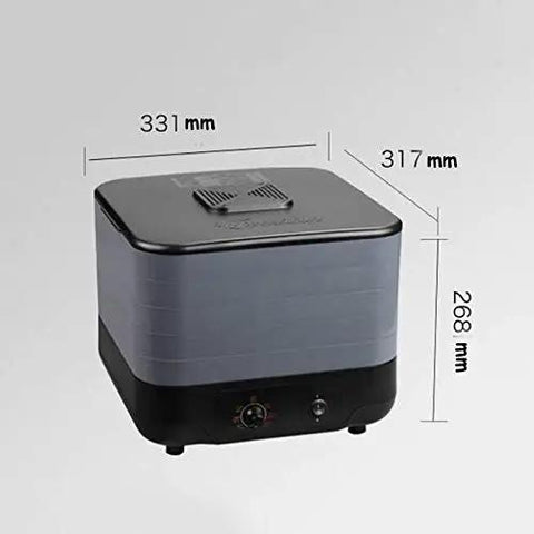 No Sweat Digital Food Dehydrator With Roomy Stackable Trays And Dead Easy Heat Controls For Preserving Premium Fruits Savory Beef Jerky Garden Herbs And Tail Wagging Dog Chews Backed By A Smart Forty Eight Hour Dial Plus Crisp Full Sweep Circulation, top view with dimensions shown.