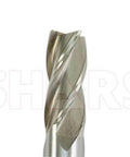 Close-up of a Shars four-flute HSS end mill, uncoated, center-cut