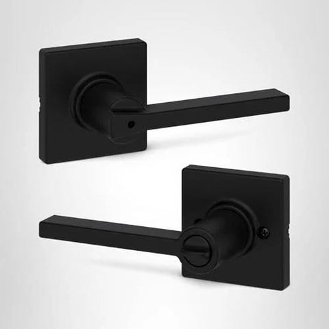 Front view of Casey Interior Privacy Door Lever With Lock For Bathroom And Bedroom Matte Black Reversible Turn Lock With Inside Release Tool