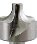 Shars 3/8 in x 3/4 in HSS corner-rounding end mill, close-up of fluted tip with SHARS watermark.