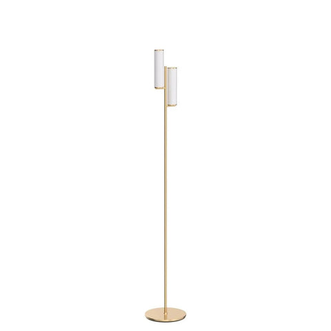Gemini Dimmable Floor Lamp With Two Lights In Gold Brass Finish, Modern Tall Tree Style For Bedroom, Office, And Living Room, Sleek Standing Lamp For Contemporary Home Decor