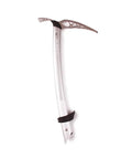 Hummingbird Ice Axe showing titanium head and aluminum shaft, ergonomic grip, for ski mountaineering and ice climbing versatility