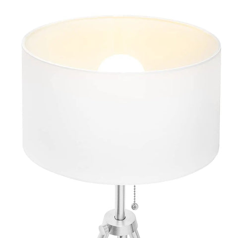 Sturdy Tripod Floor Lamp With Adjustable Height And 100 Percent Metal Body, Linen Drum Shade, E26 Socket, Brushed Nickel Finish