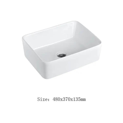 Square Vessel Sink - Bathroom Countertop Wash Basin, Above Counter Art Basin for Home, Bathroom Sink for Modern Decor, white ceramic sink, rectangular shape.