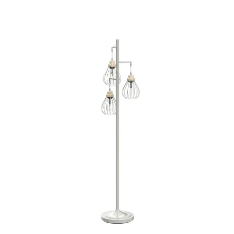 Teardrop Modern LED Floor Lamp With Three Cage Shades For Bedroom Office And Living Room Tall Industrial Standing Tree Lamp With Dope 2700K Warm Edison Bulbs And 550 Lumens Per Bulb Black