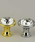 50 Piece Gold Crystal Glass Cabinet Knobs 34Mm Drawer Pulls For Kitchen Cupboards Hardware showing various sizes in gold and silver finishes.