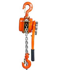 Side view of Manual Lever Chain Hoist 0.75 Ton 1650 Lbs 10 Ft Come Along Weston Double Pawl Brake Galvanized Steel 360 Degree Hook