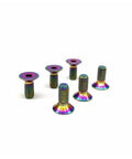M5x12mm Titanium Steering Wheel Bolts Kit, 6 Pieces, Countersunk Flat Head Screws With Rainbow Titanium Finish shown in front view