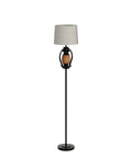 Cozy Farmhouse Floor Lamp With Lantern Night Light, rustic standing lamp, beige linen shade, oil rubbed bronze finish