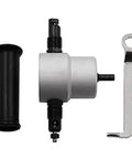 Double Head Nibbler Cutter For Sheet Metal Cuts Curved Saw Cutter Drill Attachment with handle and wrench, side view