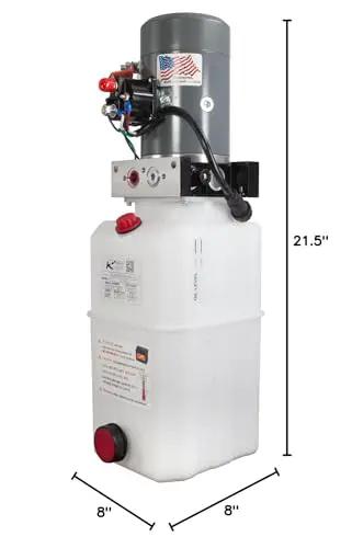 Front view of Single Acting 12V Hydraulic Pump With Remote Pendant, 15 Foot Cord, 6 Quart Reservoir, 3200 PSI A Port Relief and 1500 PSI B Port Relief