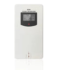 Wireless Outdoor Thermometer Sensor Replacement For SC91, white plastic, front view with LCD temperature and humidity display