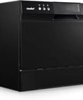 Comfee countertop dishwasher, black compact portable unit, front view with control panel