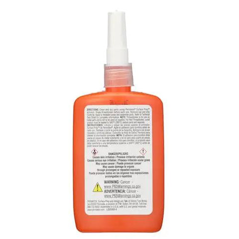 Back view of High Strength Removable Orange Threadlocker Liquid For Automobiles And Motors 36 Ml 3X Stronger Than Blue bottle with label