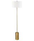 64 Inch Tall Floor Lamp With Brass Finish And White Linen Drum Shade Dope Modern Home Lighting For Living Room Or Bedroom Compatible With Incandescent LED CFL Bulbs
