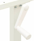 Slick Hand Crank Standing Desk Frame With Smooth Height Adjustment Setup, showing white manual crank handle detail.